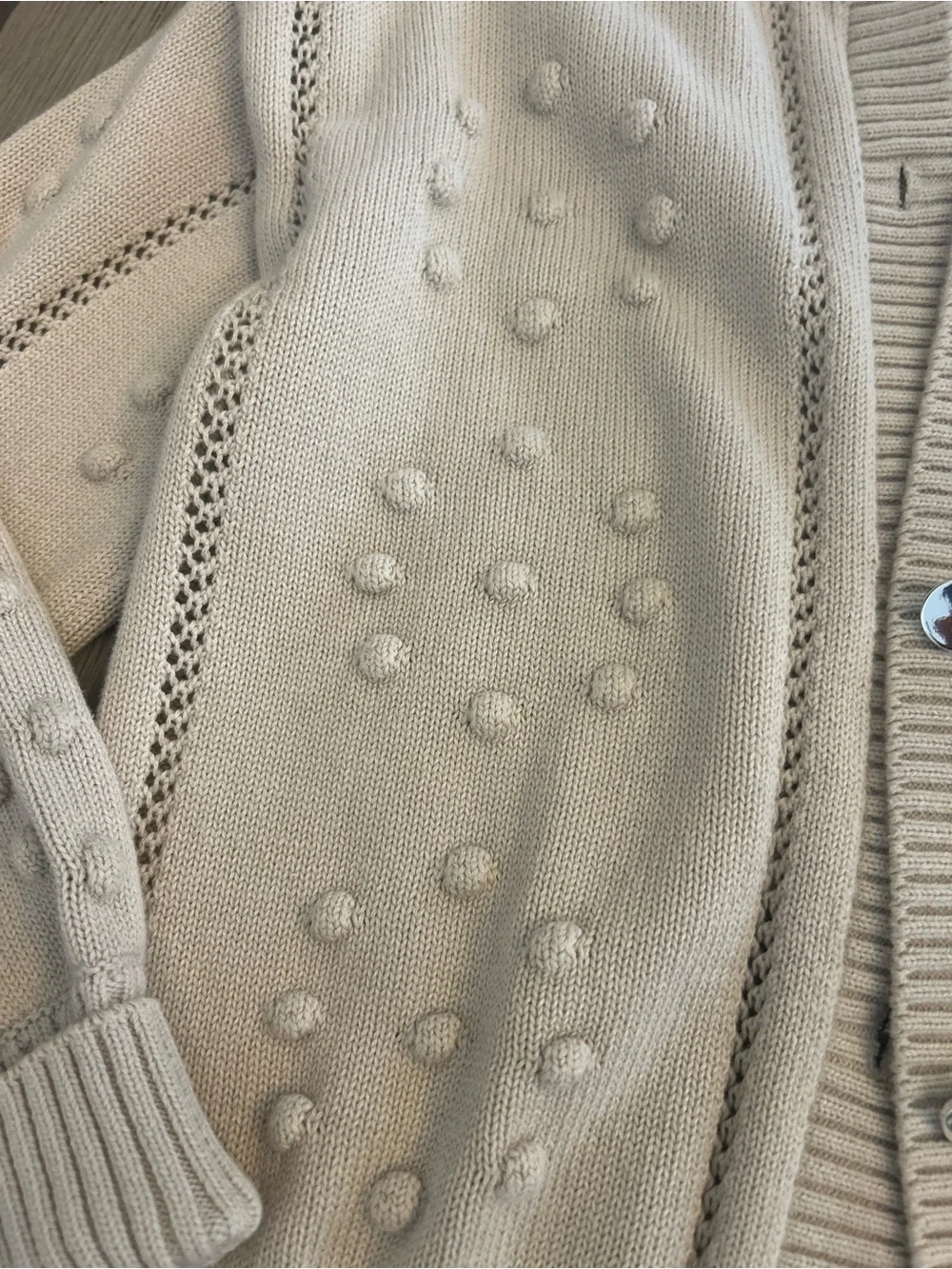 Light Beige Pom-Pom Button Cardigan Sweater express